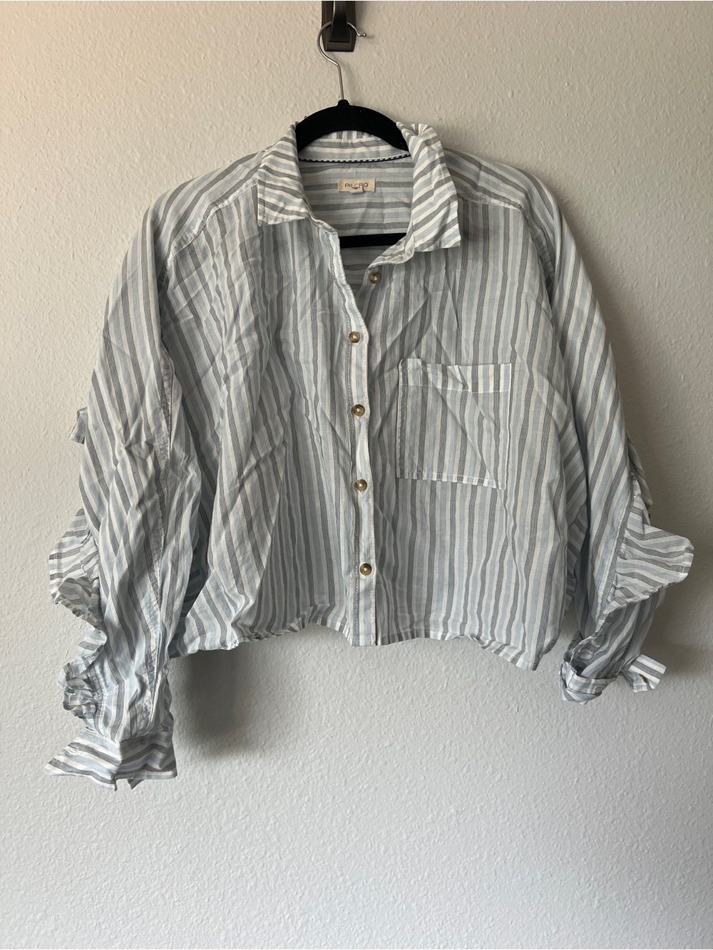 Anthropologie Pilcro Batwing Stripe Ruffle Blouse - Picture 2 of 4